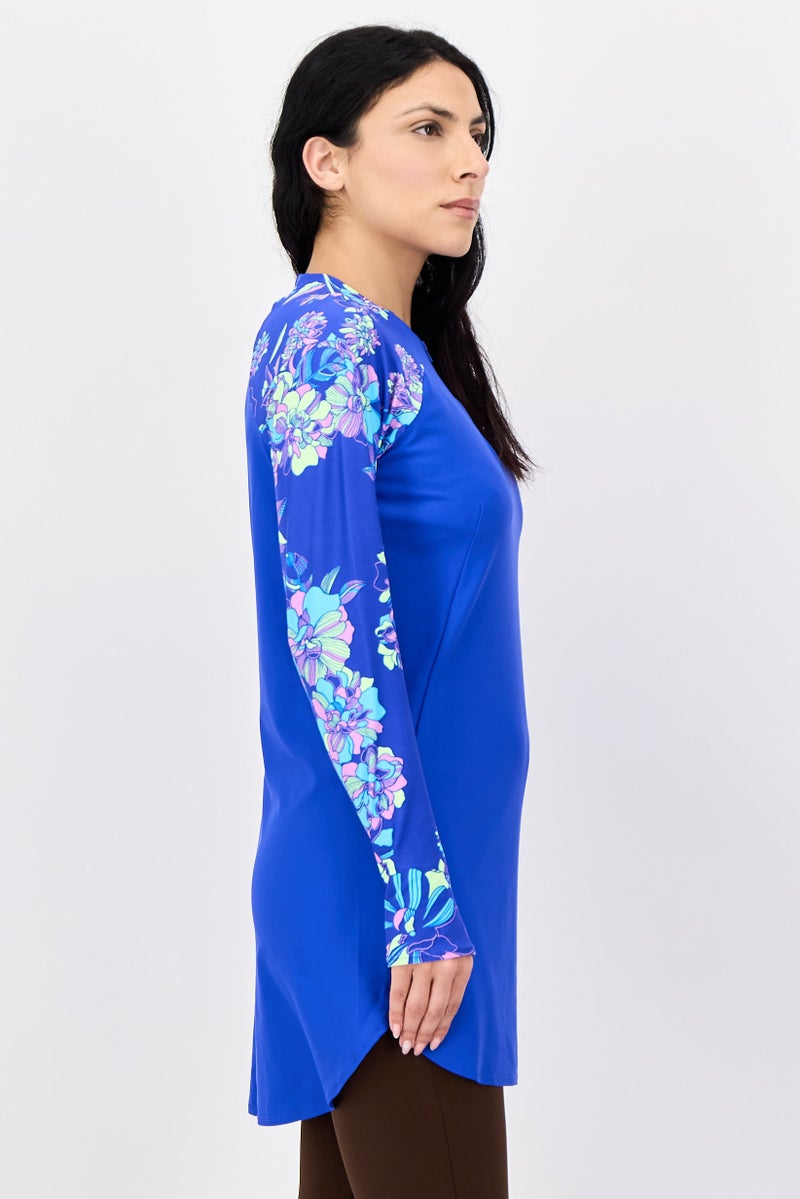 Nike Women Brand Logo Long Sleeve Swim Tunic, Blue - Image 3